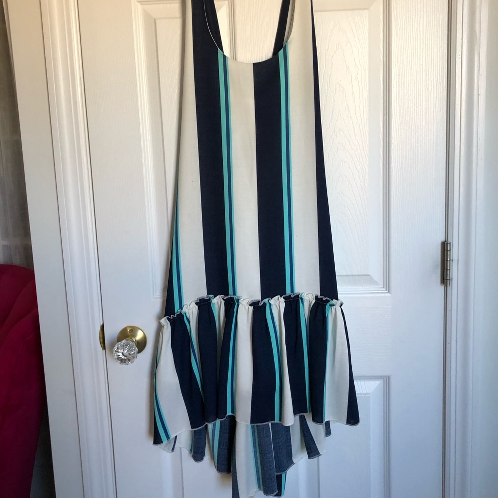 Striped maxi dress high-low ruffle hem
